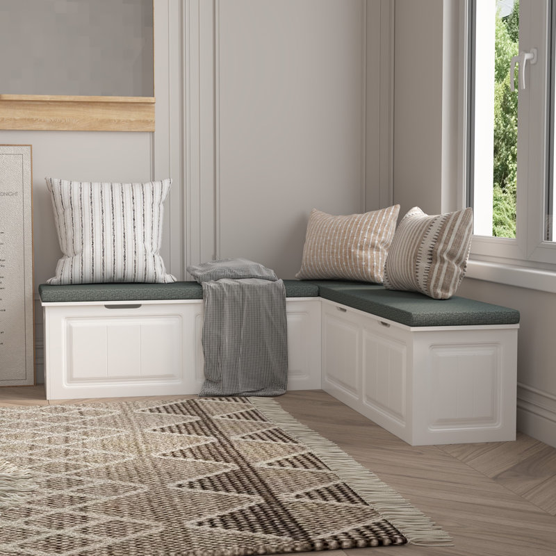L Shaped Corner Storage Bench With Cushioned Seating Ideal For Entryway Or Living Room